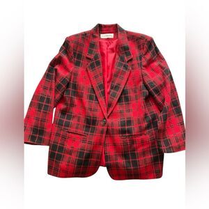 Vintage 80s 90s Norton McNaughton buffalo check red plaid wool tweed blazer, S